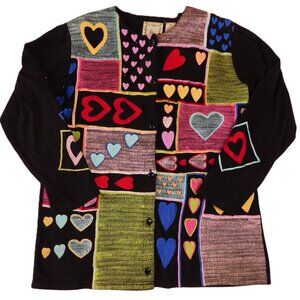 Michael Simon Lite Vintage Heart Embroidered Brown Cotton Cardigan | GUC | Small